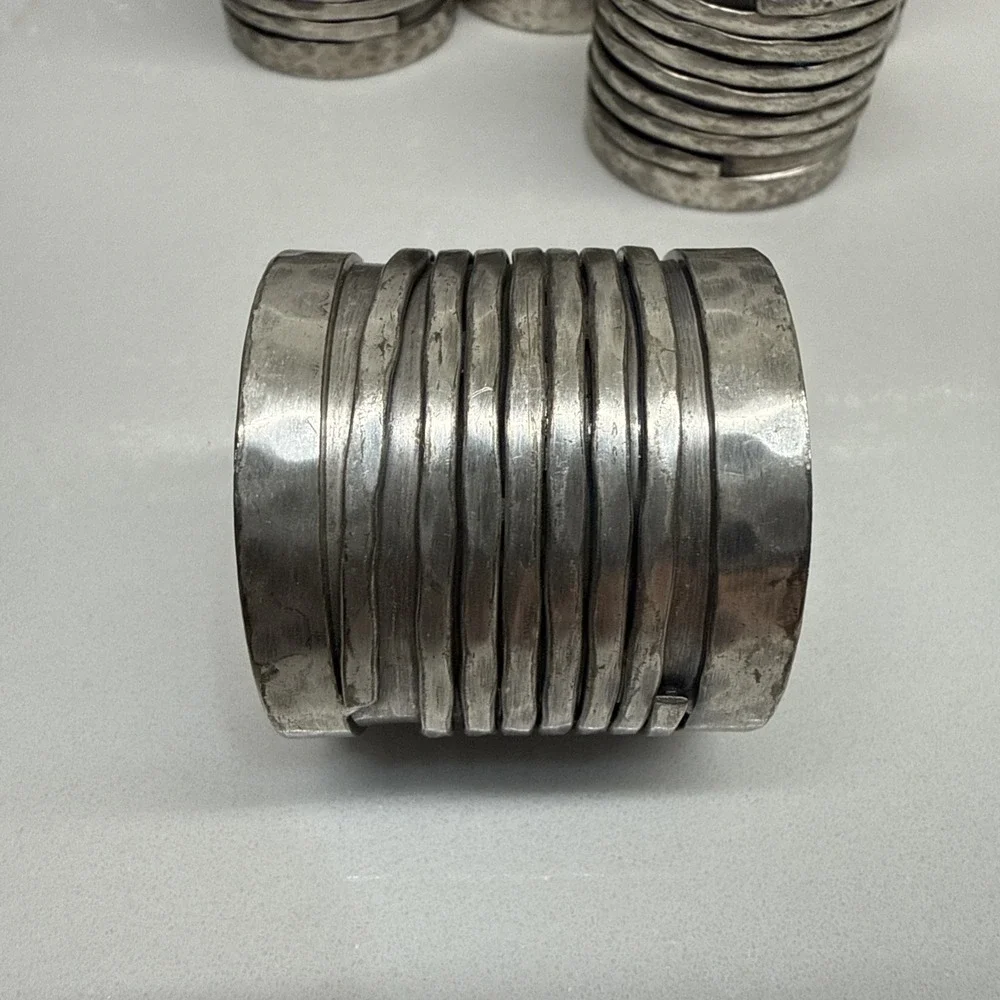 Vintage Brutalist Napkin Rings Set of 8 Pewter Tone Wrapped Coil Modernist